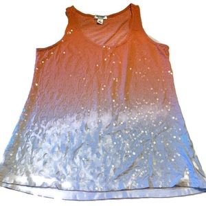 Old Navy sequined red, why and blue tank top